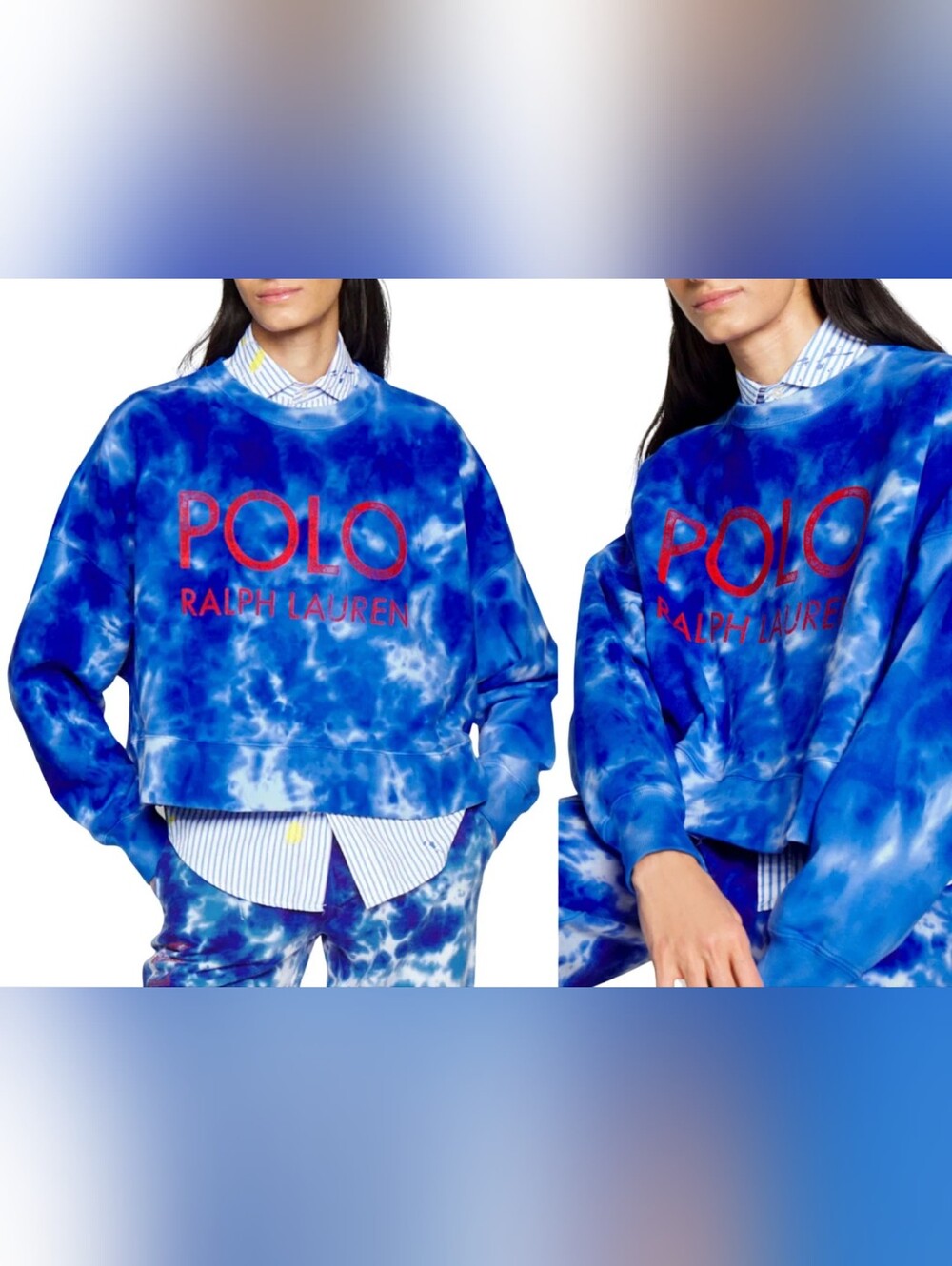 Polo Ralph Lauren Women's French Terry Tie Dye Sweatshirt Size M Blue Oversized